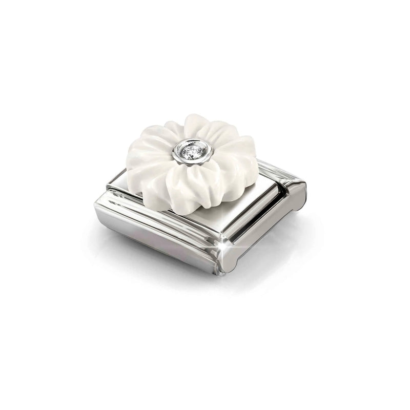 Composable Classic White Flower Link - Silver - 330512/23