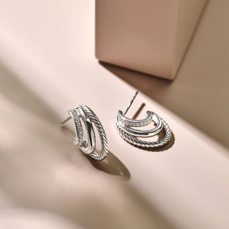 Zirconia Structure Earrings - Silver - 78068ZI