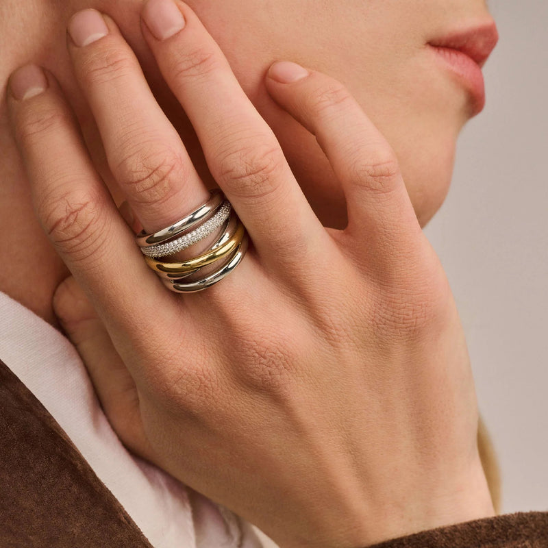Zirconia Structure Ring (L Model) - Silver/Gold - 12421ZY