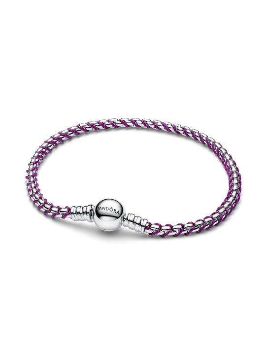 Purple Cord Box Chain Bracelet - Sterling Silver