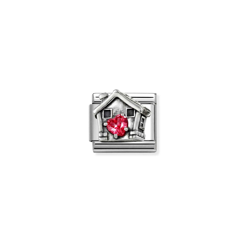 Composable Classic House With Red CZ Heart Link - Silver - 330327/32