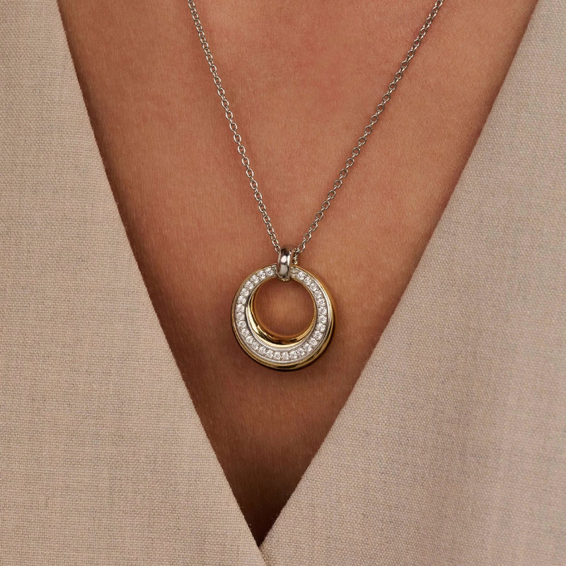 Layered Zirconia Necklace - Silver/Gold - 34119ZY/42