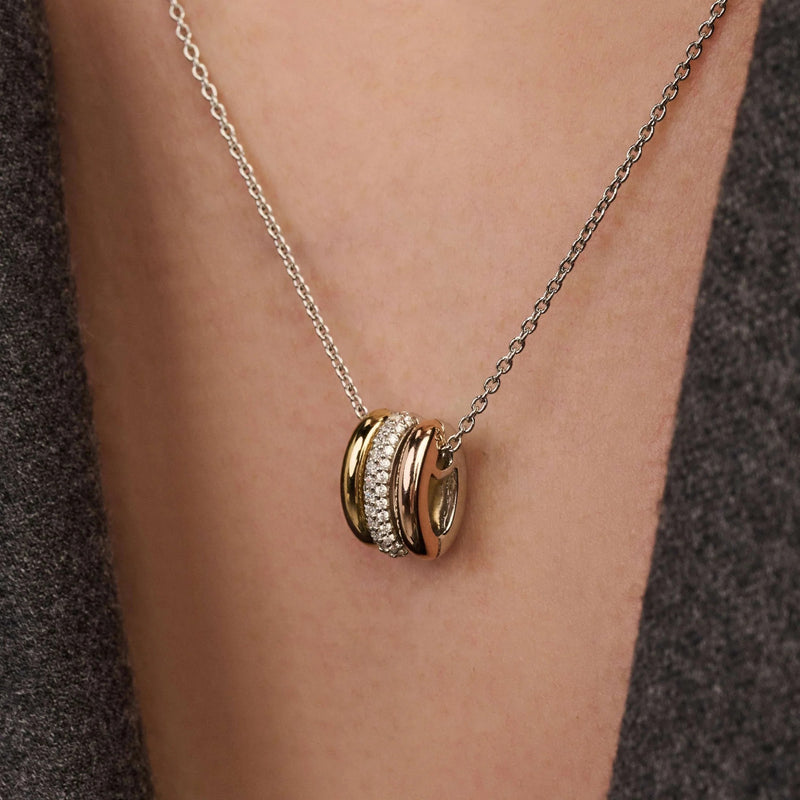 Tricolor Triple Circle Zirconia Necklace - Gold/Silver - 34128TZ/42
