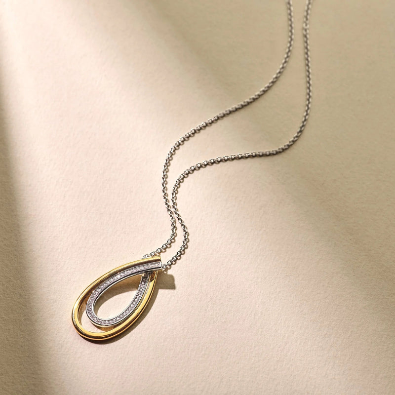 Organic Zirconia Necklace - Silver/Gold - 34121ZY/45