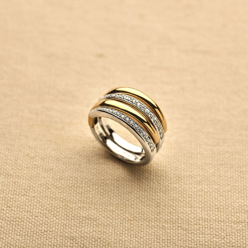 Bold Cubic Zirconia Layered Ring - Gold/Silver - 12409ZY