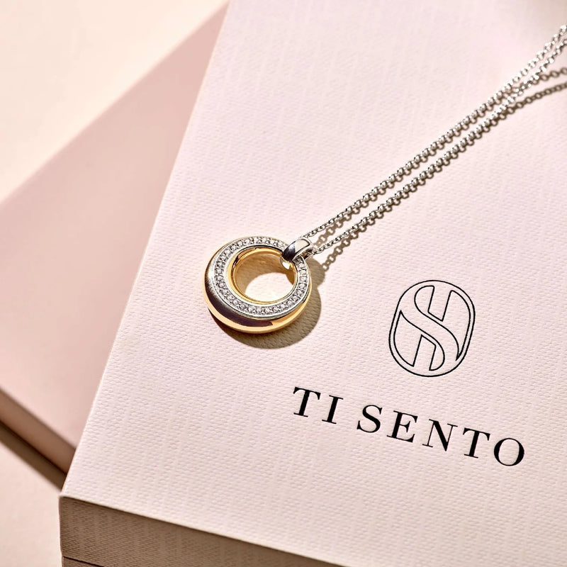 Layered Zirconia Necklace - Silver/Gold - 34119ZY/42