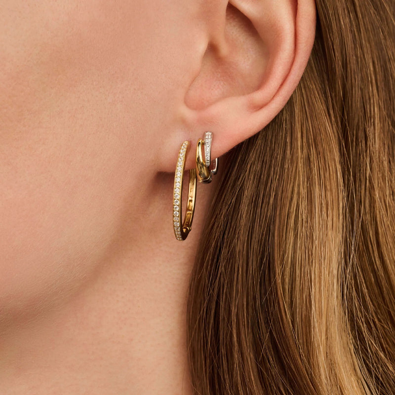 Zirconia Layered Hoop Earrings - Gold/Silver - 78052ZY