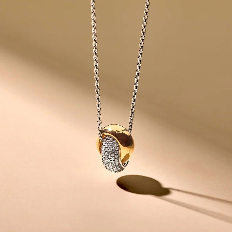 Bold Zirconia Crossover Necklace - Silver/Gold - 34118ZY/42