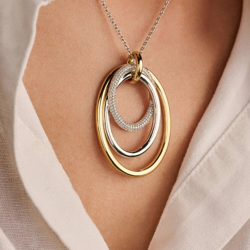 Layered Structure Necklace - Gold/Silver - 34127ZY/40