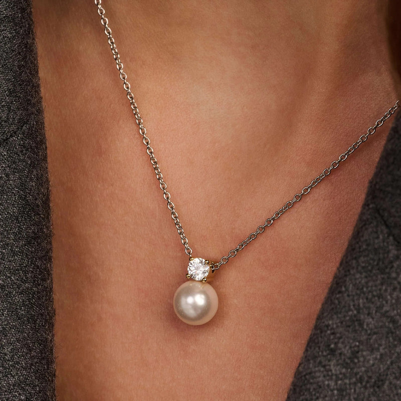 Zirconia Pearl Necklace - Silver - 34125PW/42