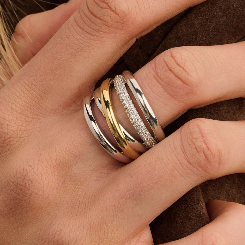 Zirconia Structure Ring (L Model) - Silver/Gold - 12421ZY