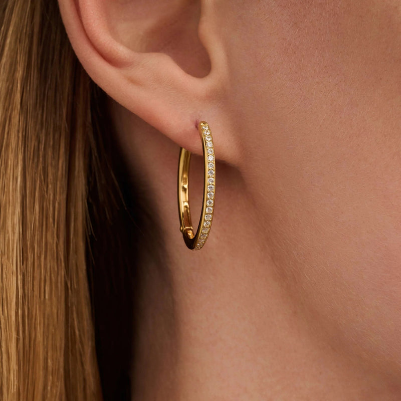 Tennis Large Hoop Earrings, 25mm - Gold - 7789ZY