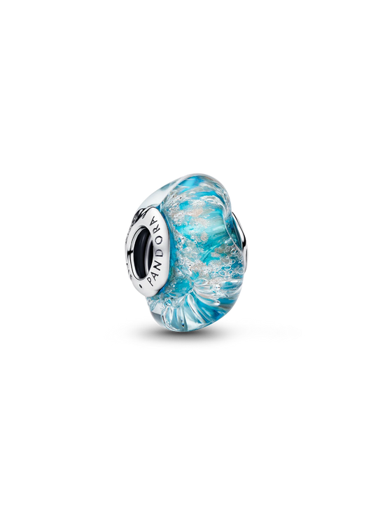 Turquoise Murano Glass & Glitter Charm - Sterling Silver