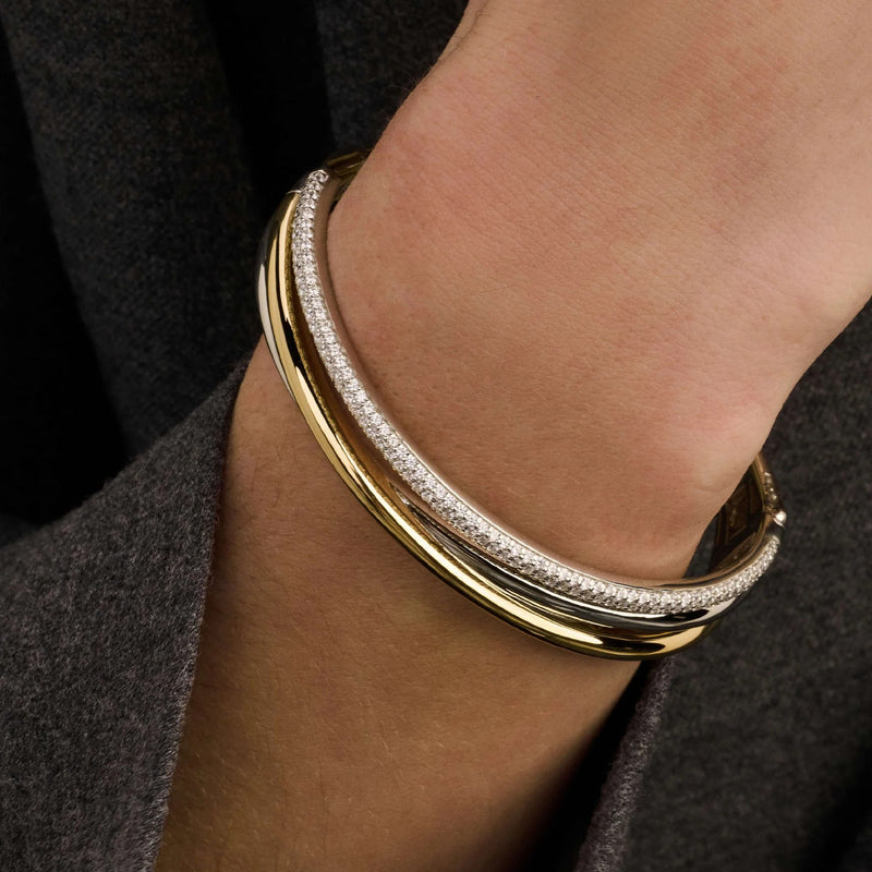 Zirconia Structure Bangle - Silver/Gold - 23094ZY