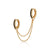 Black Stone Double Chain Huggie Earring - Gold - SPG-25009-52