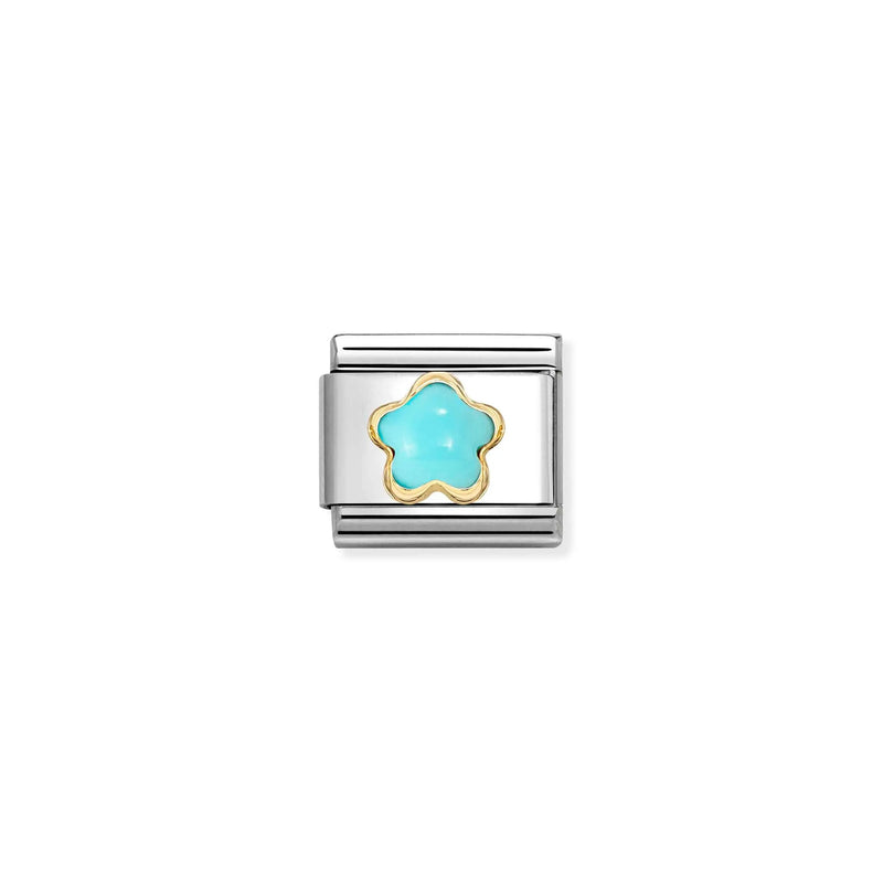 Composable Classic Turquoise Flower Link - Gold - 030522/06