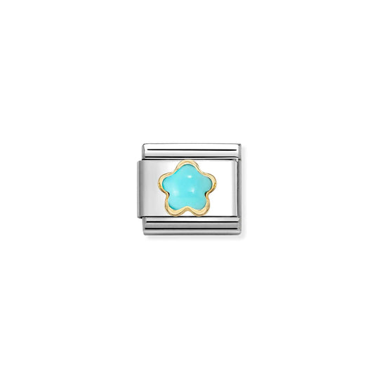 Composable Classic Turquoise Flower Link - Gold - 030522/06