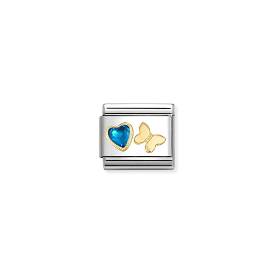 Composable Classic Blue CZ Heart & Butterfly Link - Gold - 030613/16
