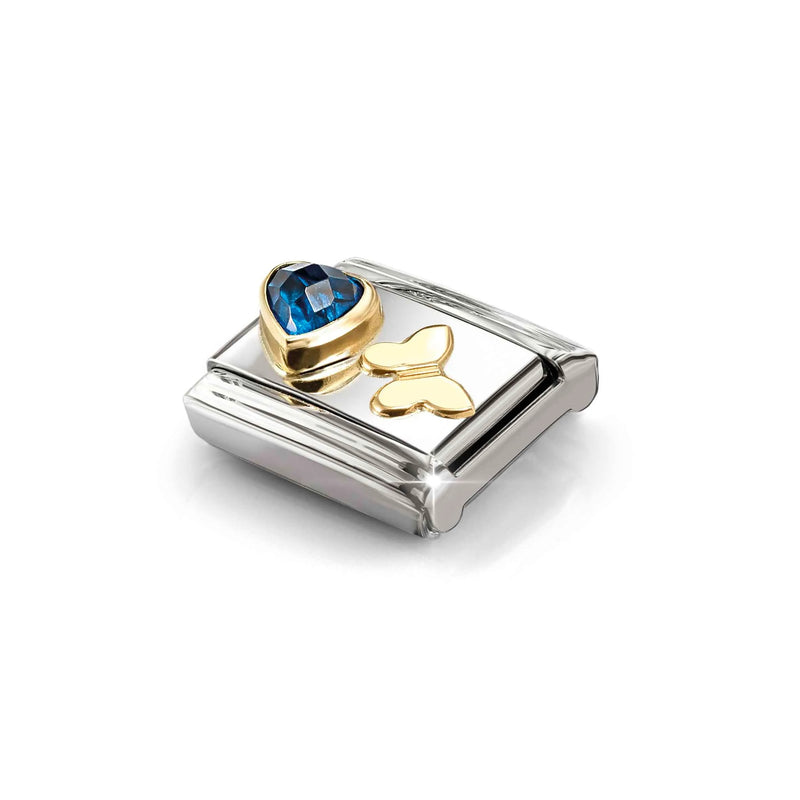Composable Classic Blue CZ Heart & Butterfly Link - Gold - 030613/16