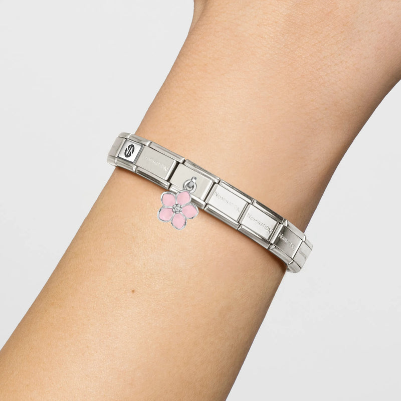 Composable Classic Pink Flower Pendant Link - Silver - 331805/23