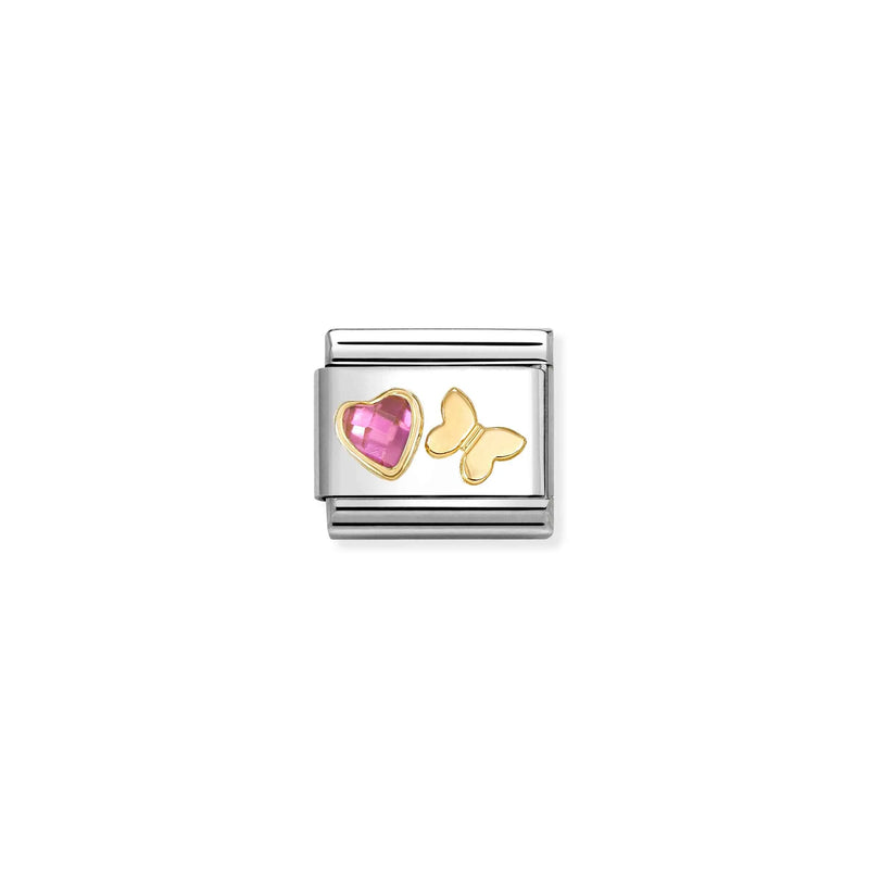 Composable Classic Pink CZ Heart & Butterfly Link - Gold - 030613/14