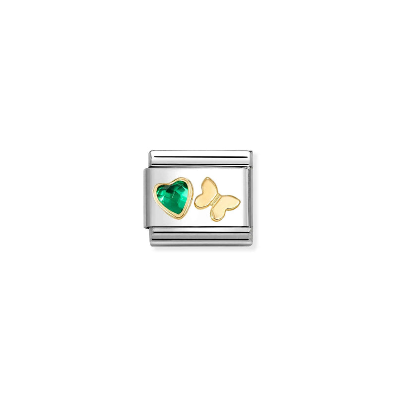 Composable Classic Green CZ Heart & Butterfly Link - Gold - 030613/15