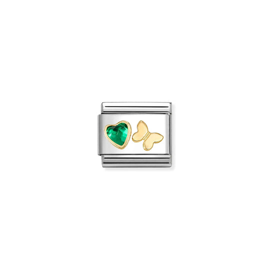 Composable Classic Green CZ Heart & Butterfly Link - Gold - 030613/15