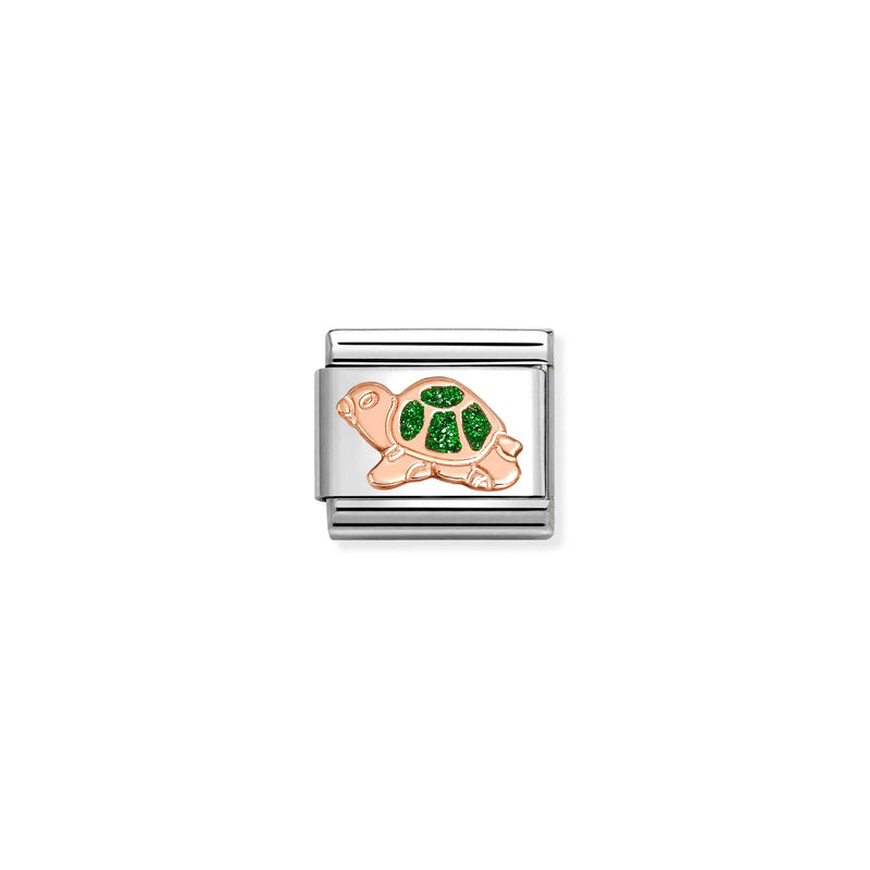 Composable Classic Glitter Green Turtle Link - Rose Gold - 430205/35