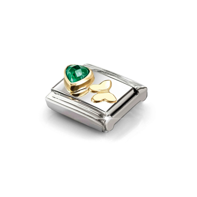 Composable Classic Green CZ Heart & Butterfly Link - Gold - 030613/15