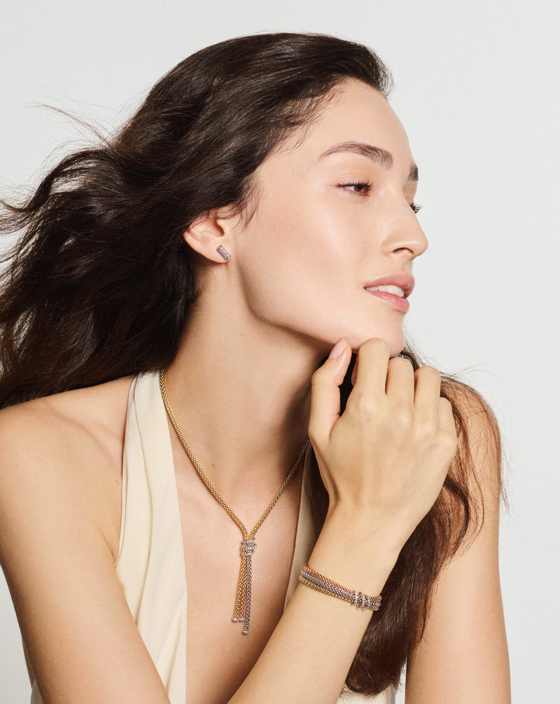 Prima Flex'It Bracelet With Diamond Pave’, Medium - 18ct Yellow/White/Rose Gold - 75108BX_PB_4_XBX_00M