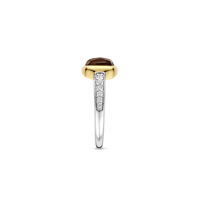 Smokey Brown Zirconia Cushion Ring - Gold/Silver - 12398SQ