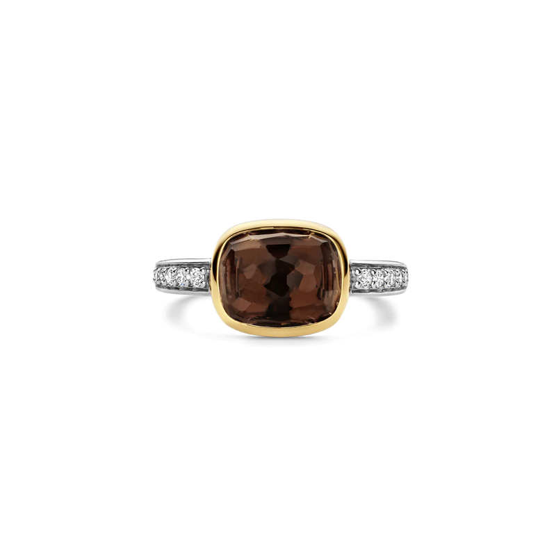 Smokey Brown Zirconia Cushion Ring - Gold/Silver - 12398SQ