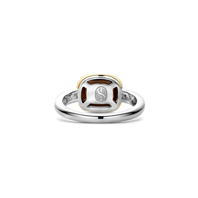 Smokey Brown Zirconia Cushion Ring - Gold/Silver - 12398SQ