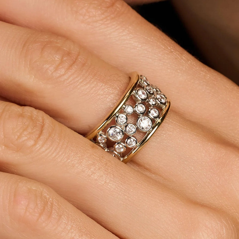 Open Sparkle Statement Ring - Silver/Gold