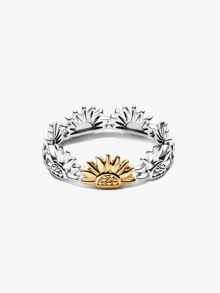 Sunflower Two-Tone Band Ring - Silver/14ct Gold Plating