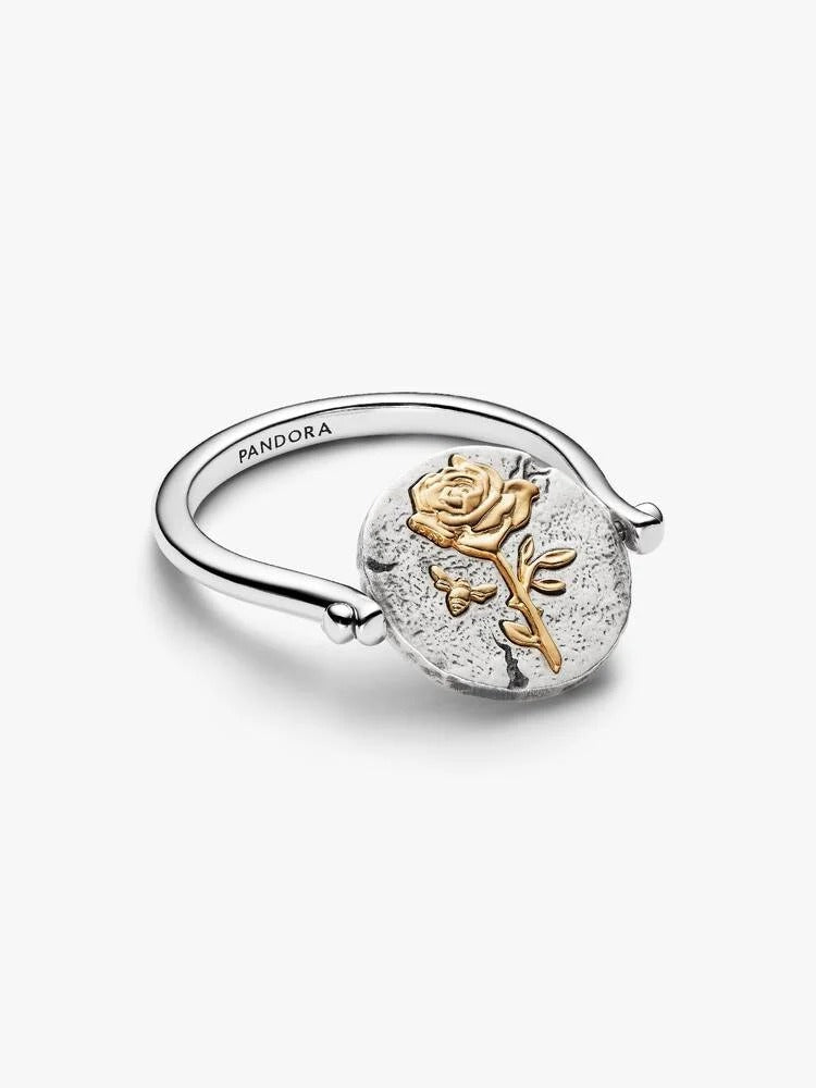 Rose Reversible Medallion Ring - 14ct Gold Plating