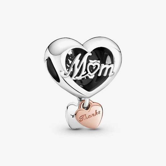 Thank You Mum Heart Charm - Sterling Silver/14ct Rose Gold Plating - 789372C00