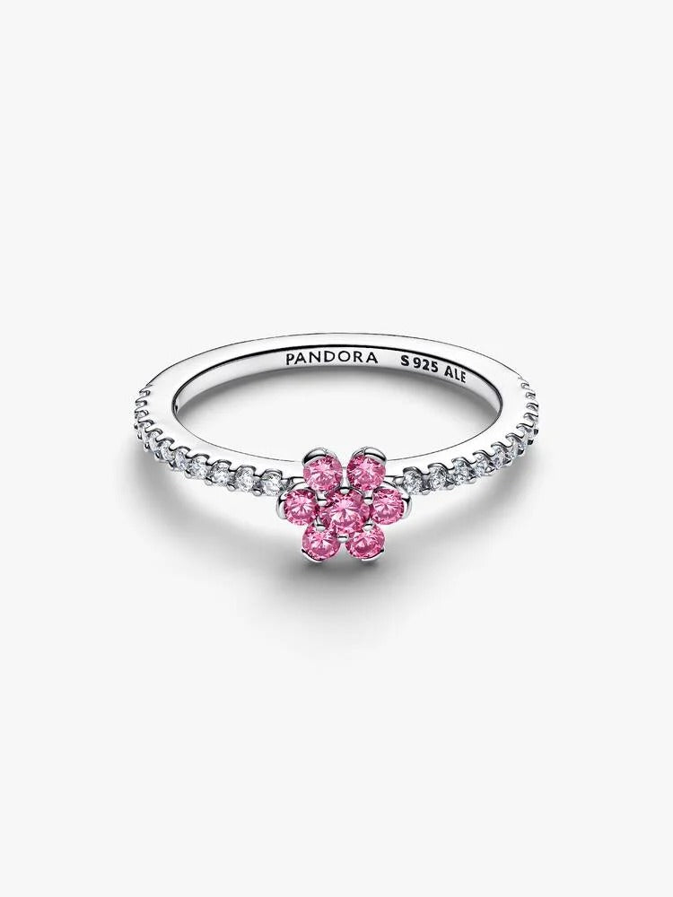 Sparkling Pink Flower Ring - Sterling Silver - 194499C02