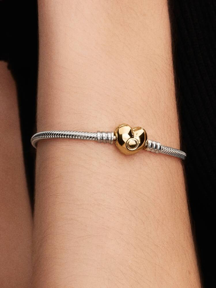 Heart Clasp Snake Chain Bracelet - Sterling Silver, 14ct Gold Plating