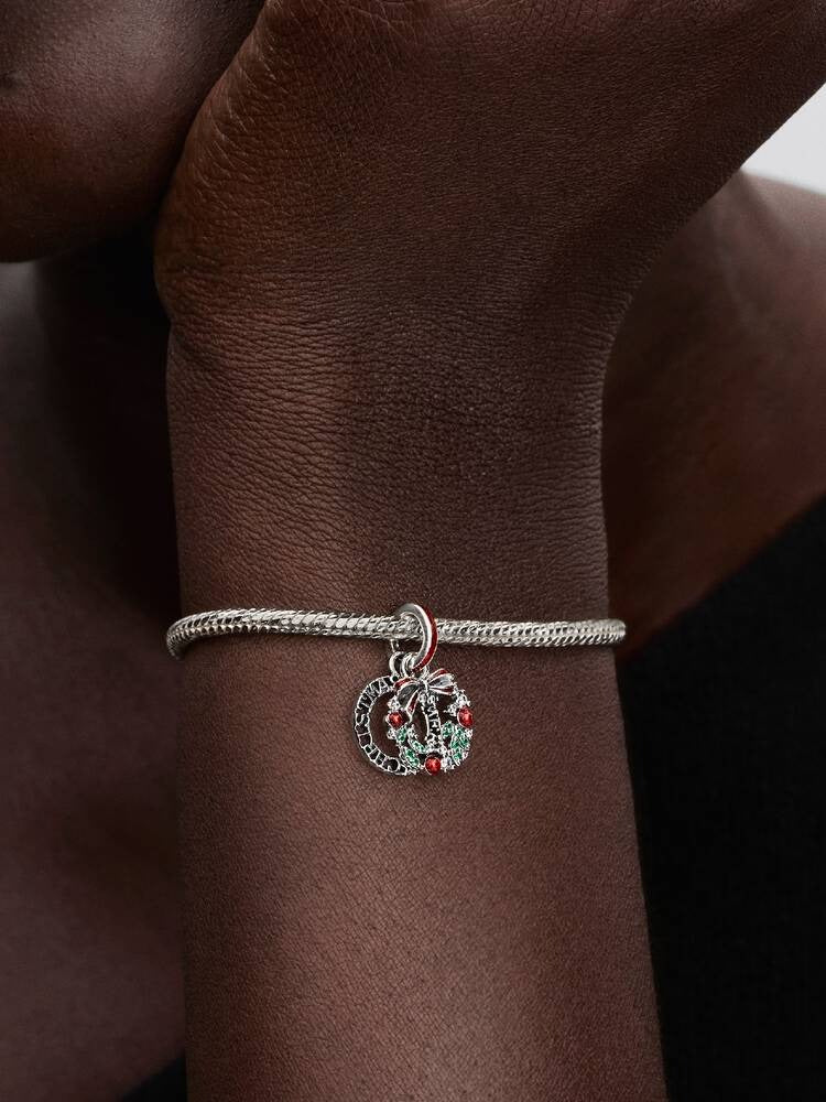 Holiday Wreath Double Dangle Charm - Sterling Silver - 794238C01