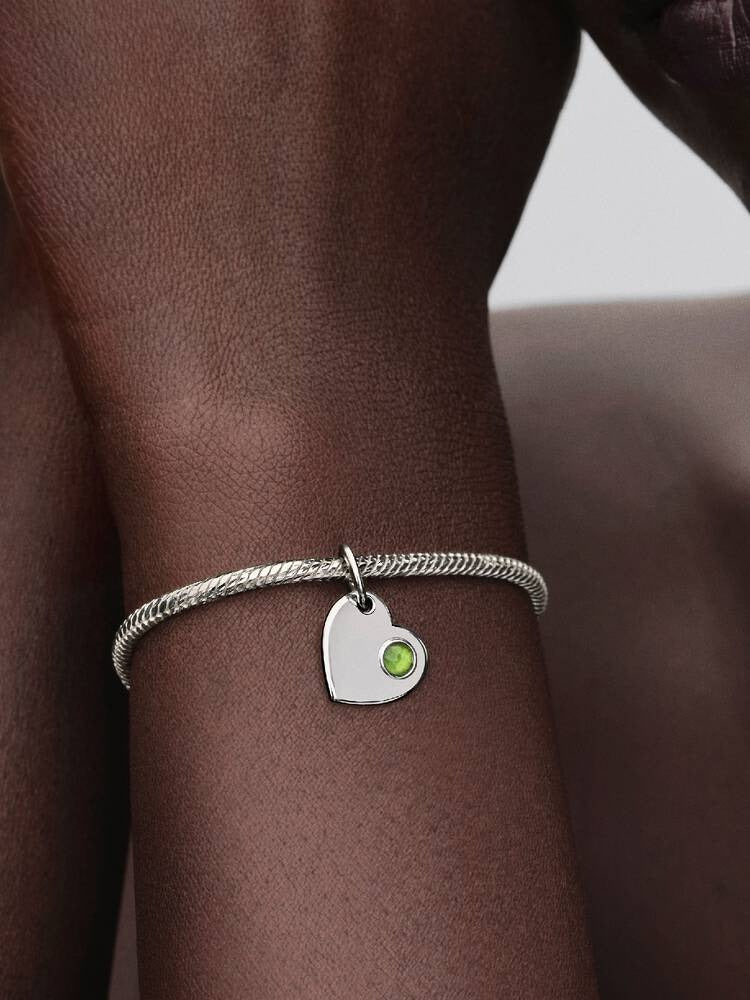 August Heart Dangle Charm, Green Crystal - Sterling Silver - 794295C08