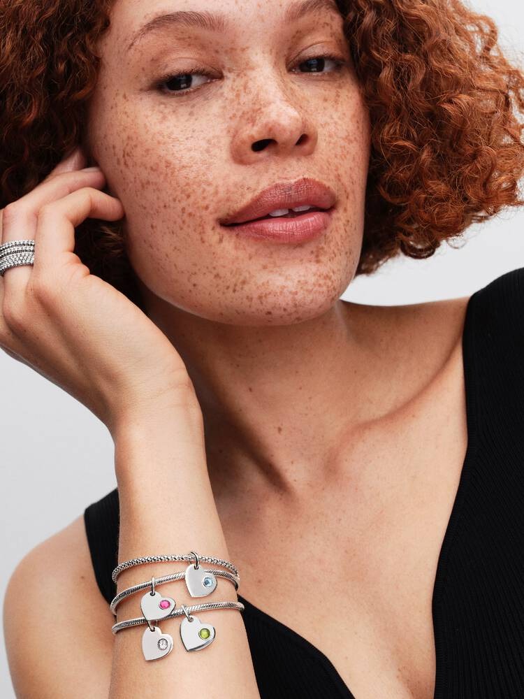 August Heart Dangle Charm, Green Crystal - Sterling Silver - 794295C08