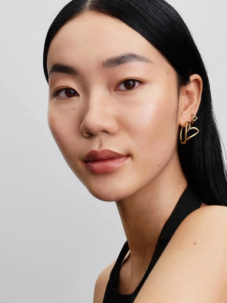 Organically Shaped Heart Small Hoop Earrings - 14ct Gold Plated - 264359C00