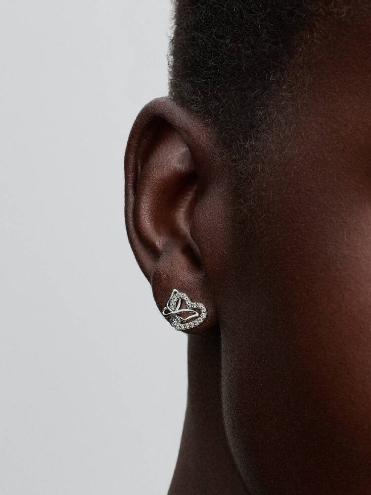 Entwined Heart & Butterfly Stud Earrings - Sterling Silver - 294476C01
