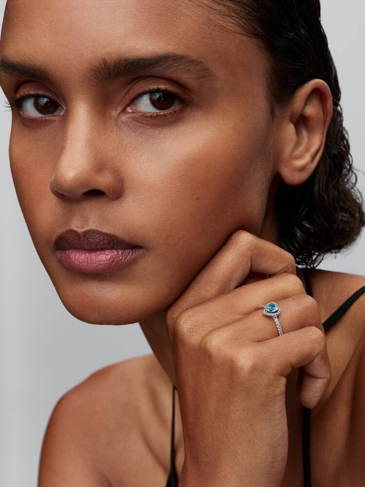 Elevated Heart Ring, Light Blue CZ - Sterling Silver - 198421C10