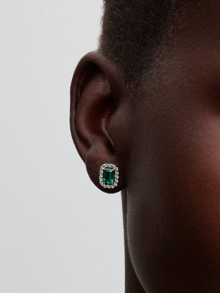 Sparkling Rectangular Stud Earrings, Royal Green - Sterling Silver - 294501C01