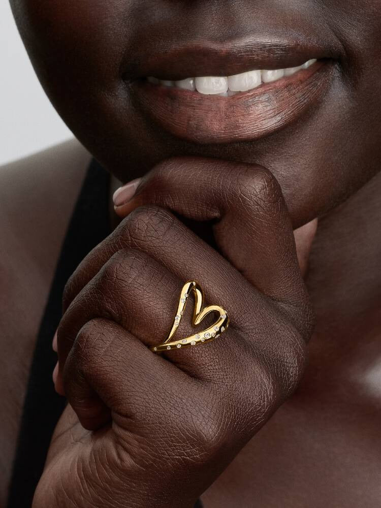 Organically Shaped Stone-Set Heart Ring - 14ct Gold Plating
