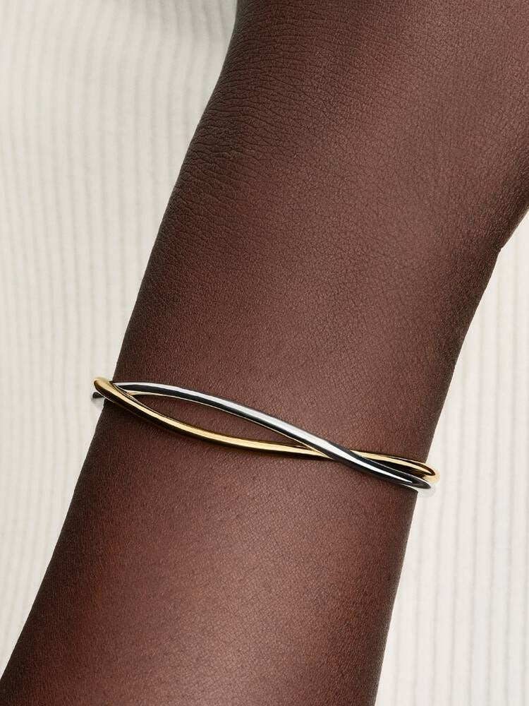 Entwined Two-Tone Open Bangle - Sterling Silver/14ct Gold Plating