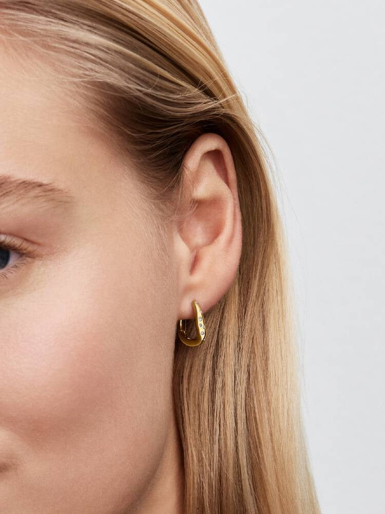 Organically Shaped Stone-Set Hoop Earrings - 14ct Gold Plating