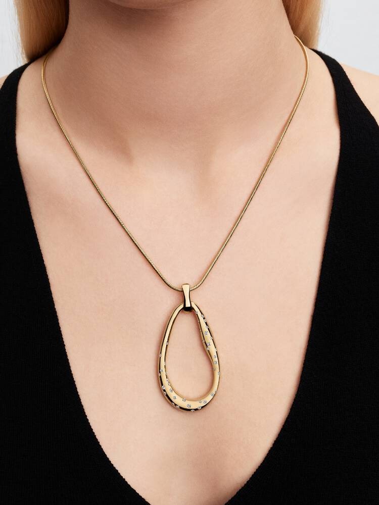 Organically Shaped Stone-Set Statement Pendant Necklace - 14ct Gold Plated
